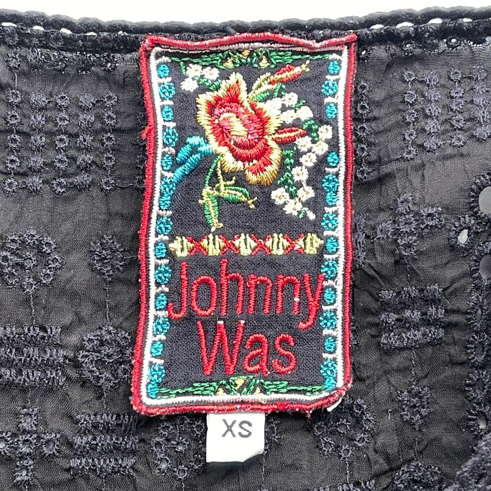 Johnny Was Womens Embroidered Top Round Neck Lightweight Tunic Size XS Black - Picture 3 of 10